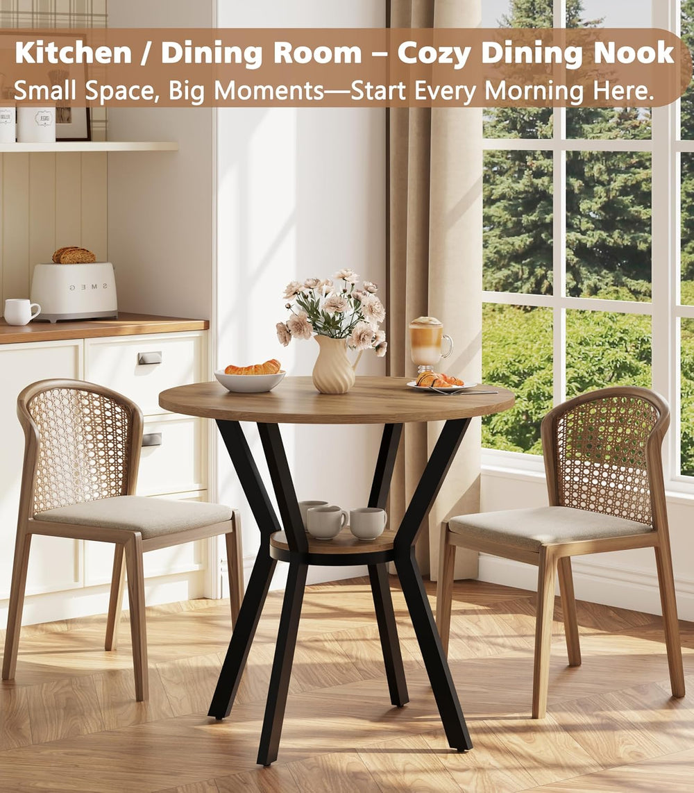 Round Kitchen Tables for 2-4, 31.5" Rustic Small Dining Tables with Storage