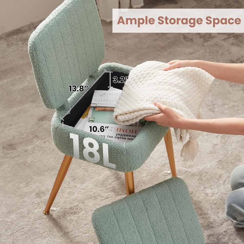 Vanity Chair with Storage Stool with Folding Back Makeup Chair