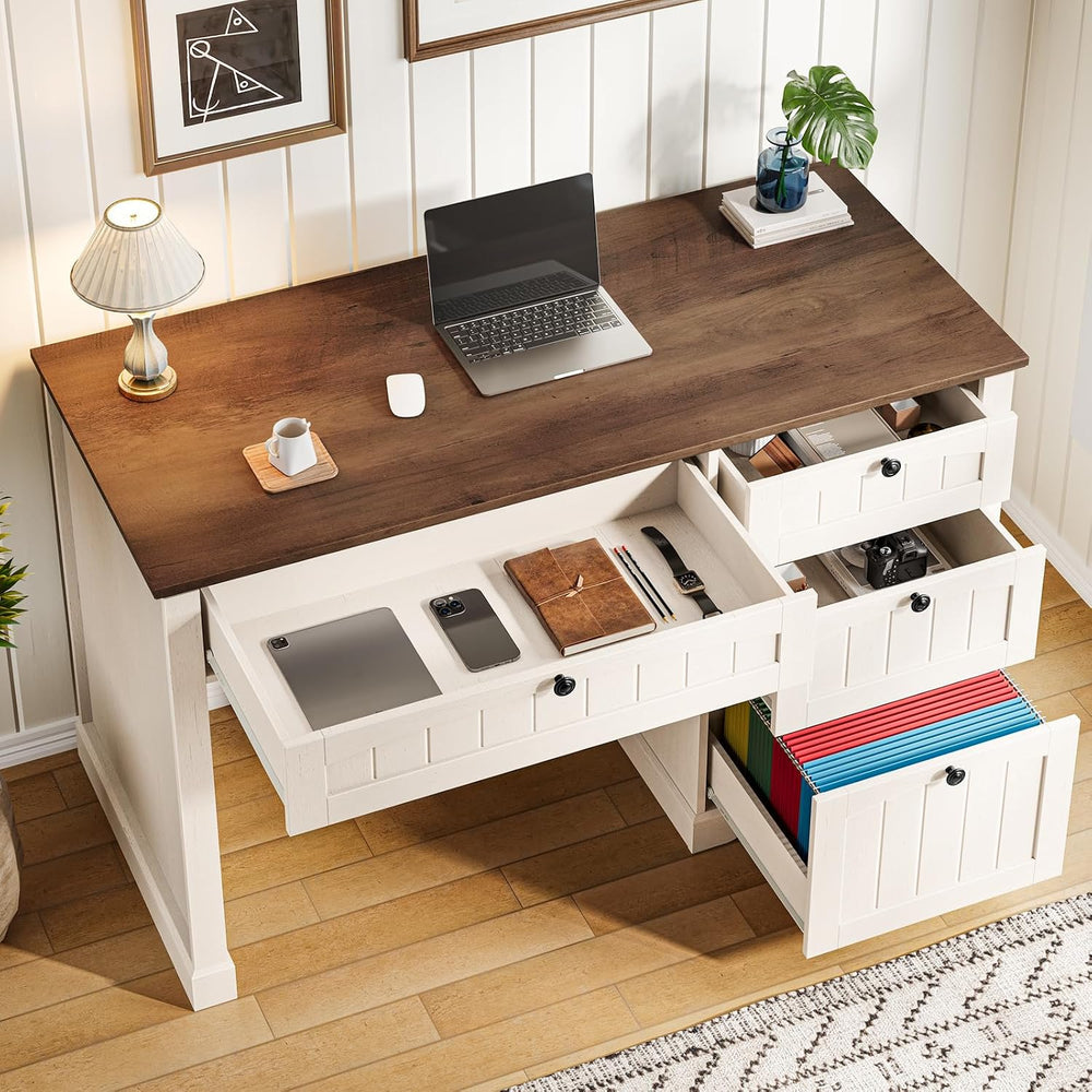 Vabches Farmhouse 47" Executive Desk with 4 Drawers, Unique White