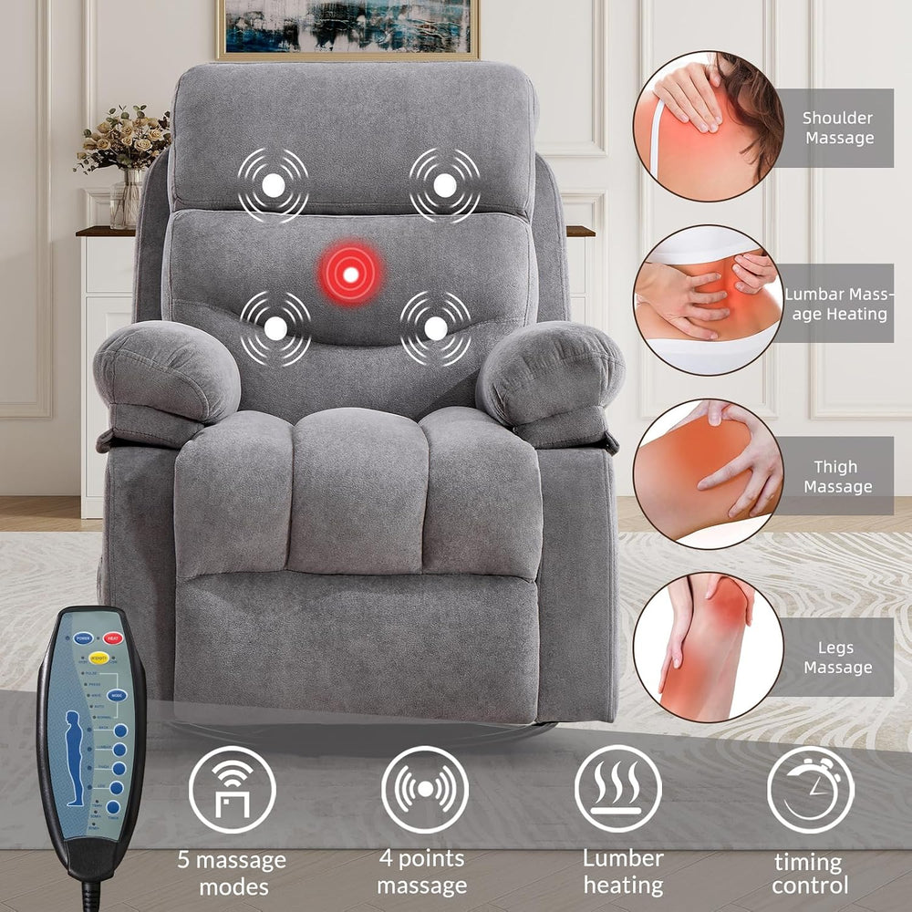 ANJ 360° Swivel Rocker Recliner Chair Set of 2 with Massage &Heating, Che...