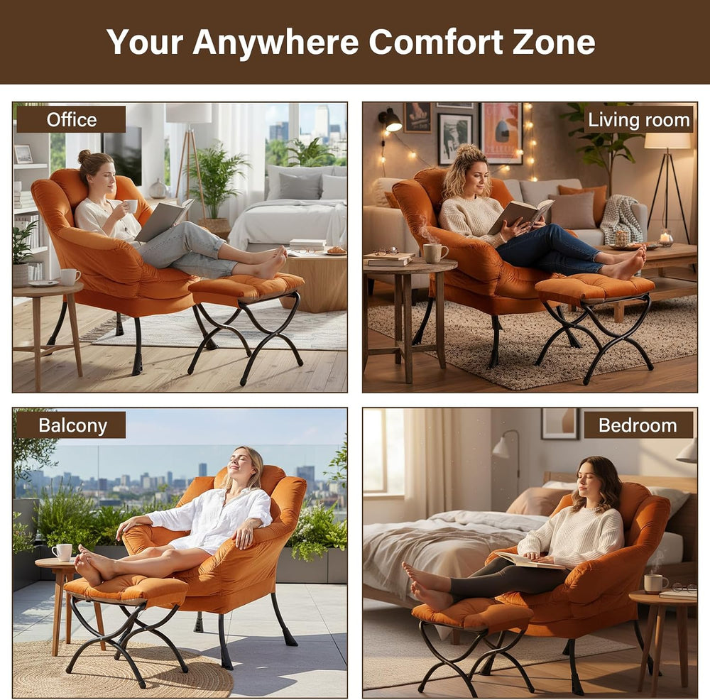 Welnow Lazy Chair with Ottoman, Reading Chair with Footrest, Reddish Brown