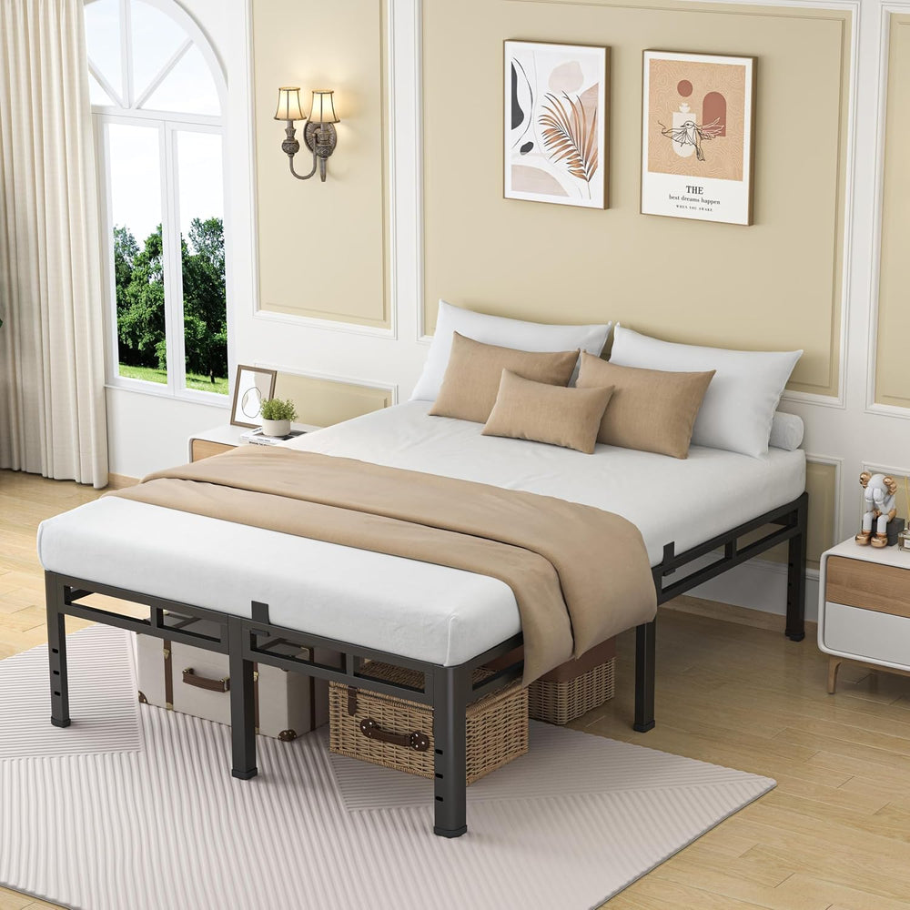 NKZ Queen Size Metal Platform Bed Frame, 24 Inch Dual-Layer Heavy Duty Base