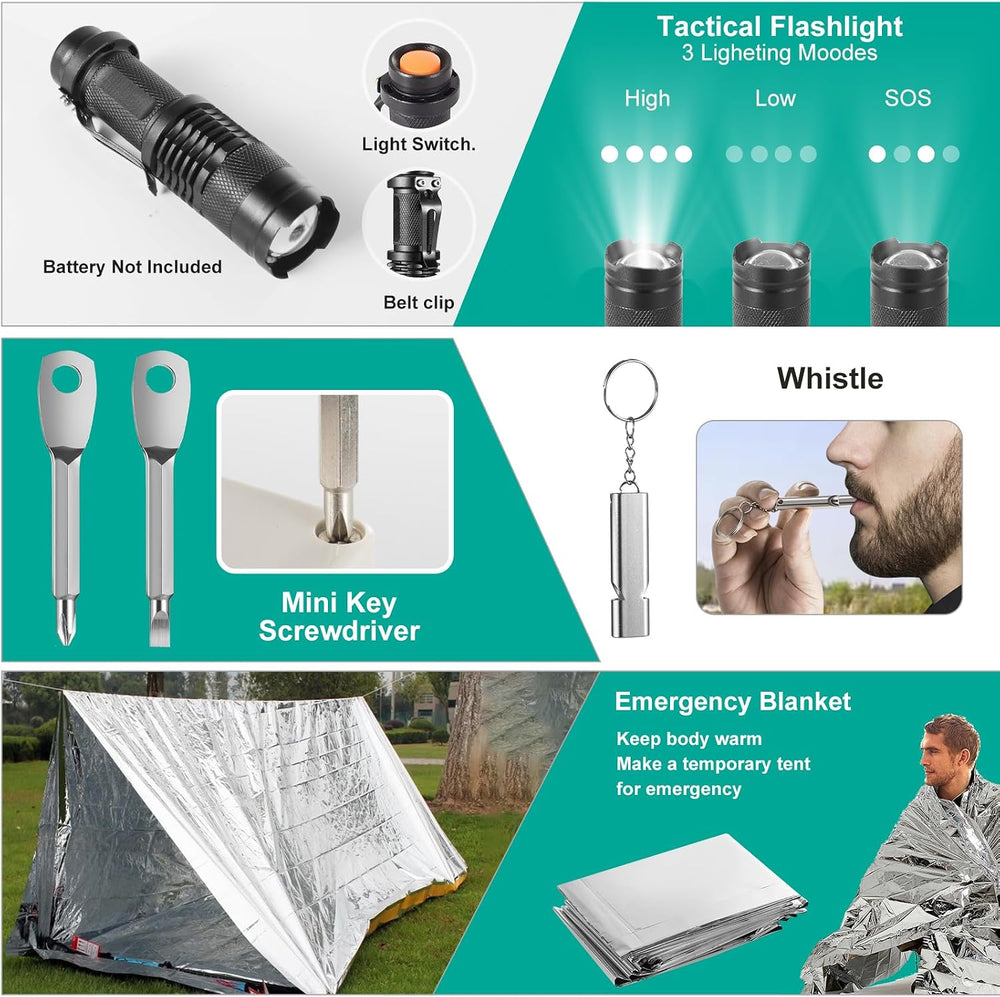 Survival Kit 20-in-1, Emergency Gear for Men: Camping Essentials