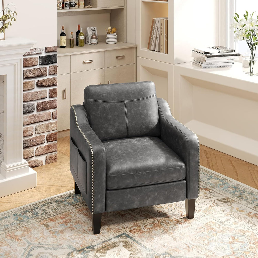 MALOL PU Leather Accent Chair with Solid Wood Frame, Black