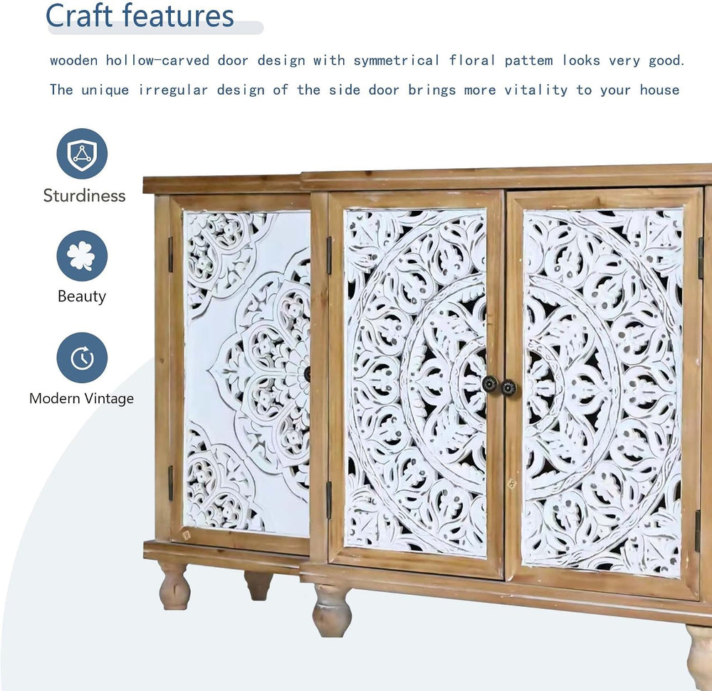 LKTART 63" Solid Wood Sideboard Buffet Cabinet with Storage,Carved Credenza