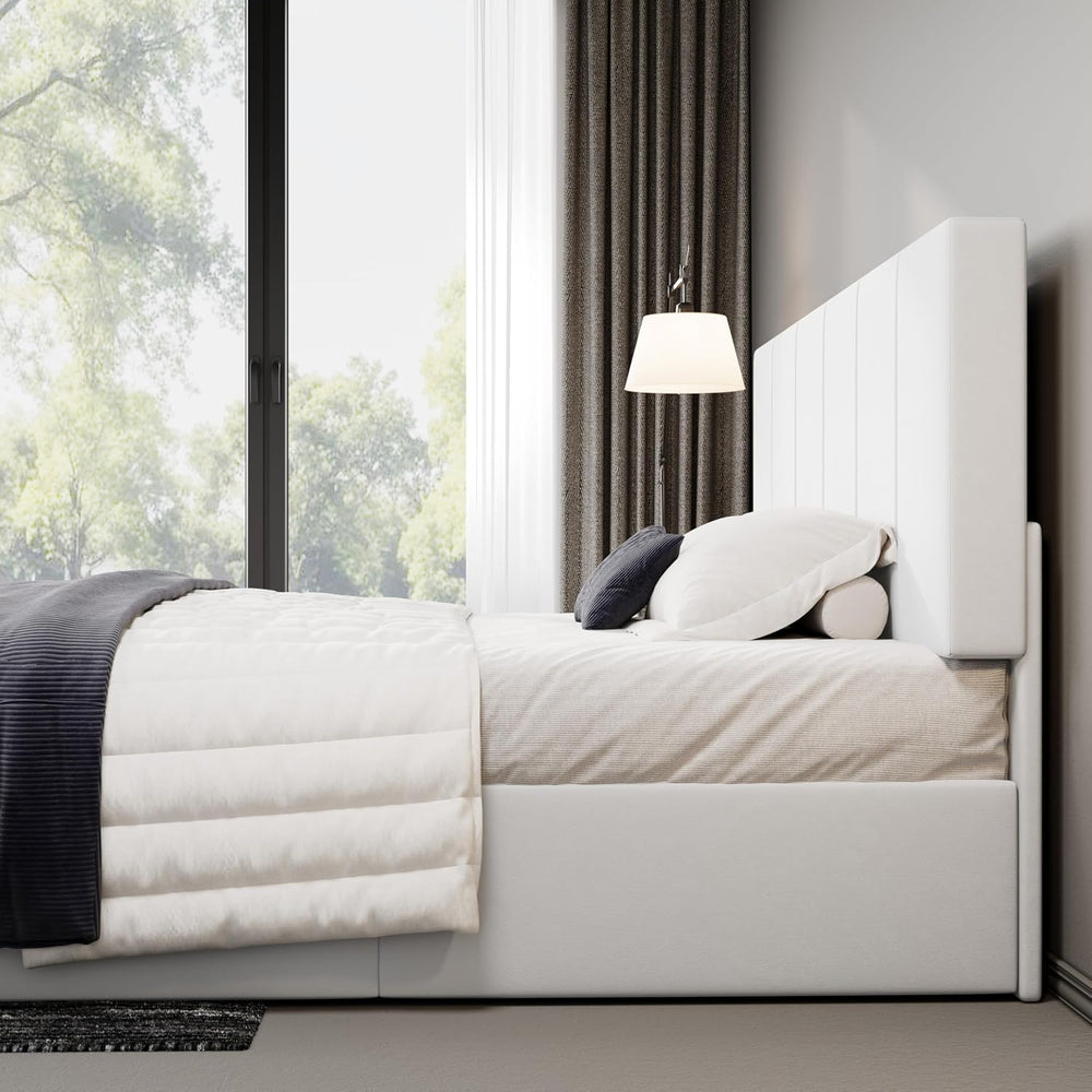 Allewie King Size Dutch Velvet Upholstered Platform Bed Frame, White
