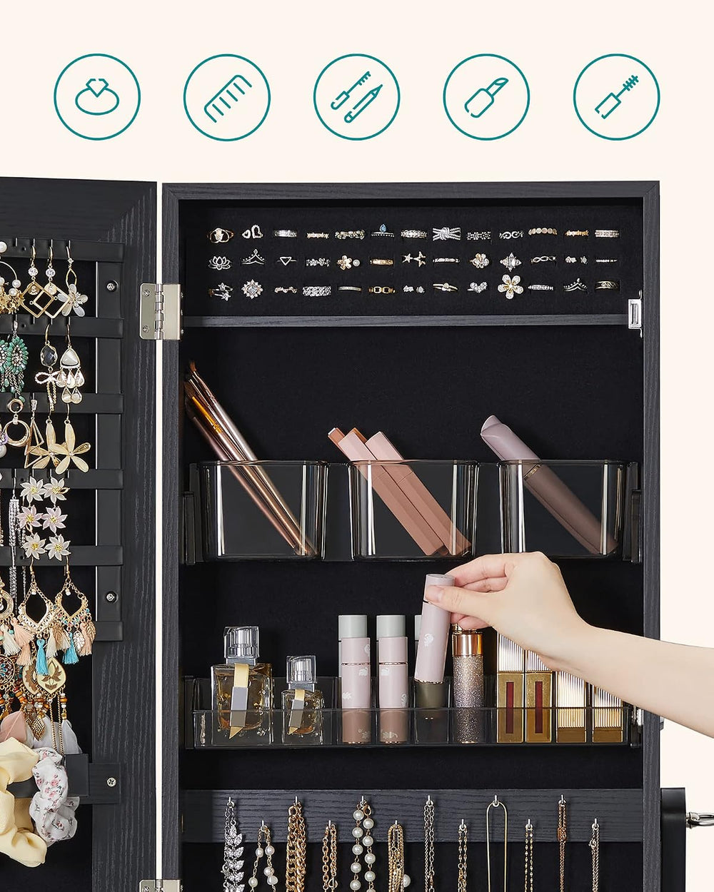 SONGMICS LED Jewelry Cabinet Standing, Lockable Armoire