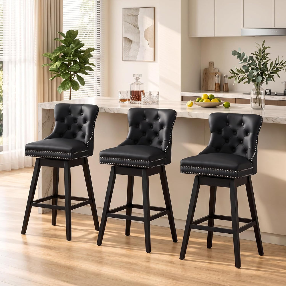 Black Swivel Bar Stools Set of 2, 30 Inch Counter Height Chairs