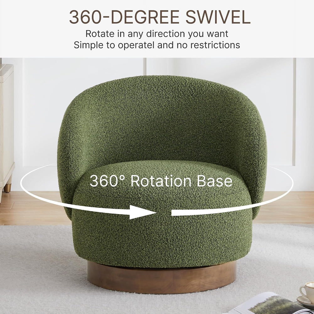 KISLOT Swivel Barrel Accent Chair, Boucle Fabric, Moss Green, 2-Pack