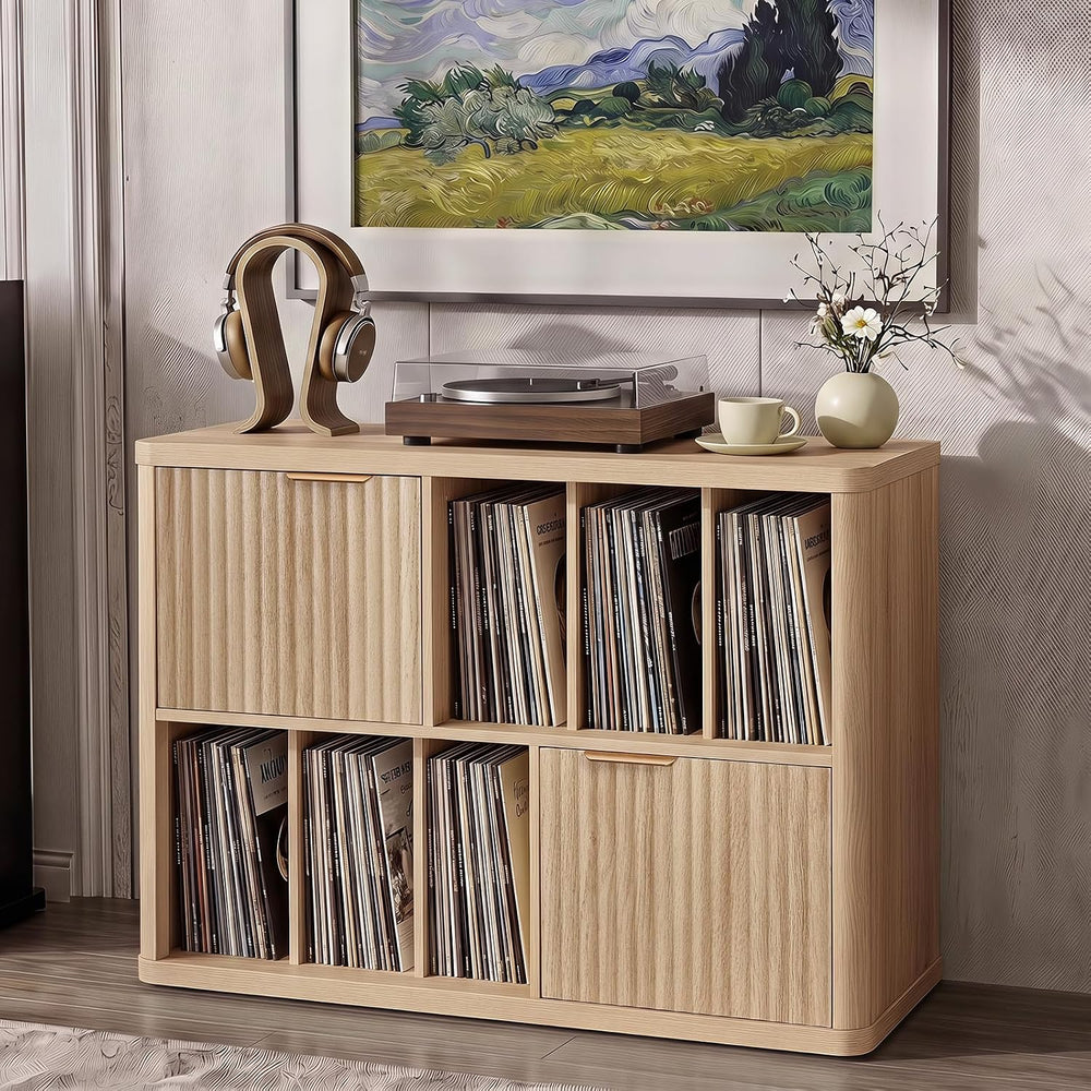 LELELINKY Large Record Player Stand - 39.5" Record Cabinet with Open Vin...