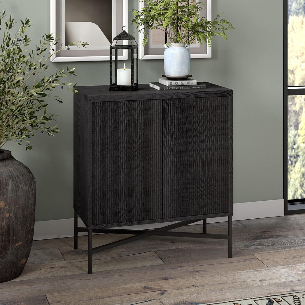 Henn&Hart 28" Fluted Accent Cabinet, Sideboard Buffet, Natural Black