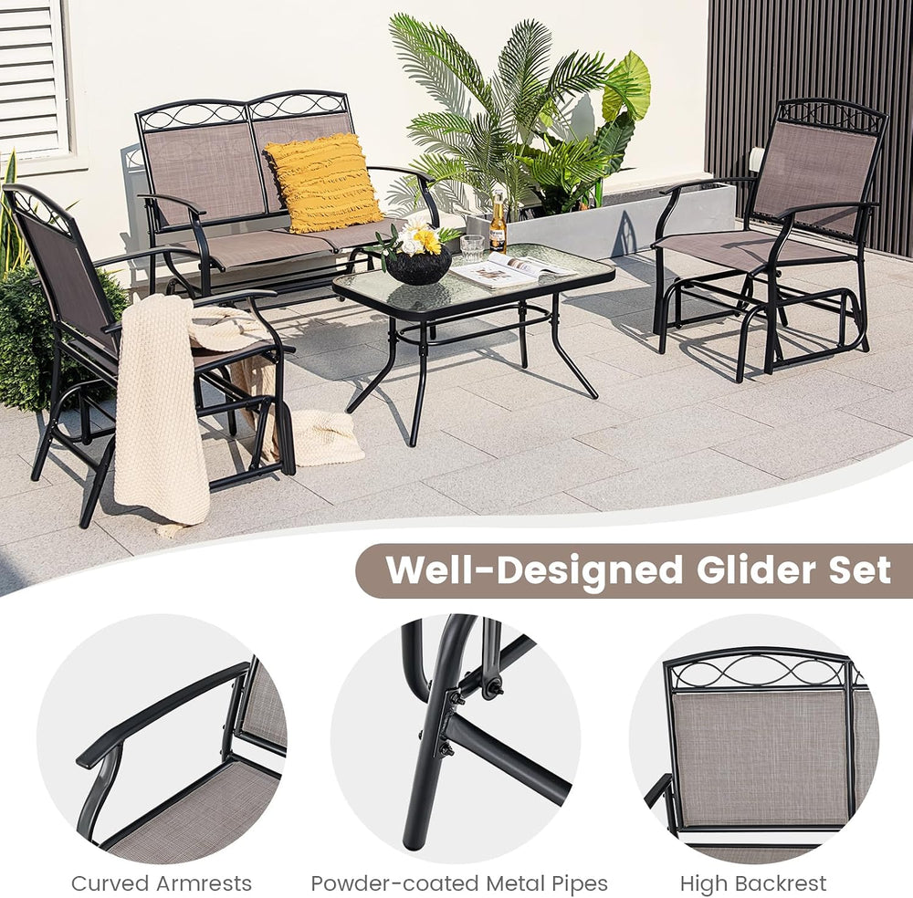 Tangkula 2 Pcs Patio Glider Conversation Set, Outdoor Gliding Loveseat w/Temp...