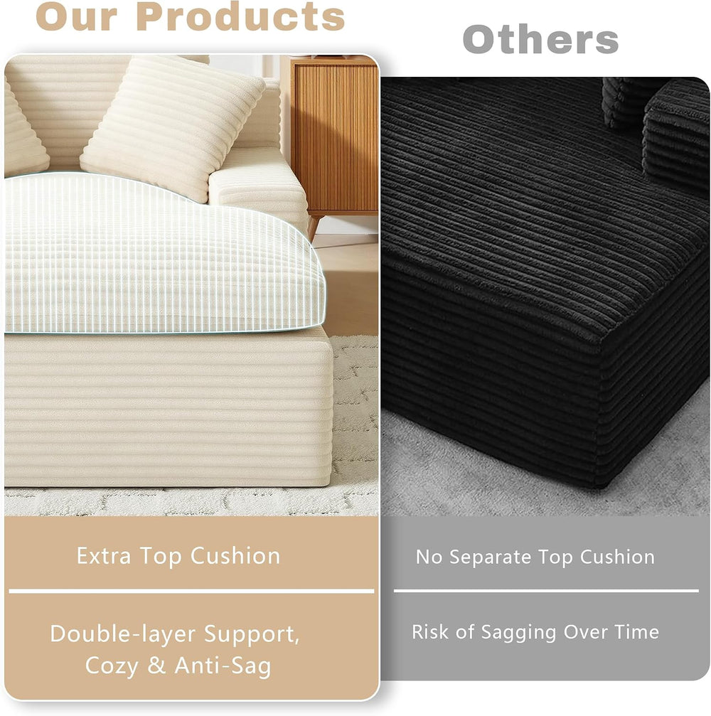 Chaise Lounge Chair Indoor, 63" Boneless Lounge Chair with Plush Corduro...