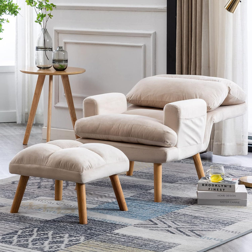 CANMOV Modern Accent Chair with Ottoman, Soft Fabric Armchair with Adjustable...