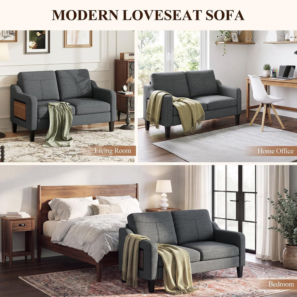 MALOL 51" Upholstered Accent Chair with Foldable Side Table, Dark Grey
