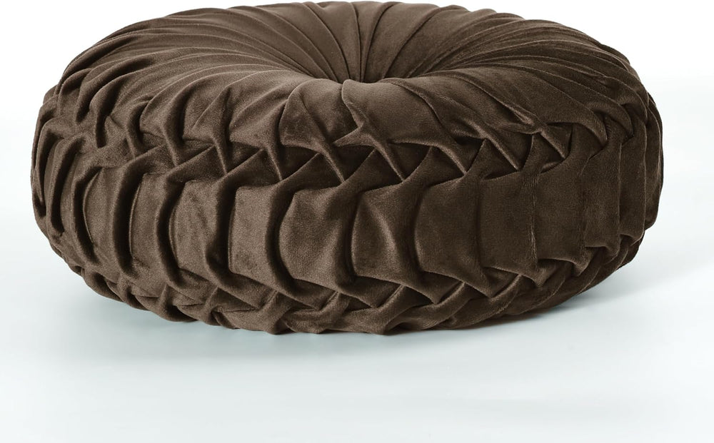 HIG Set of 2 Chocolate Velvet Decorative Round Pleated Throw Pillows