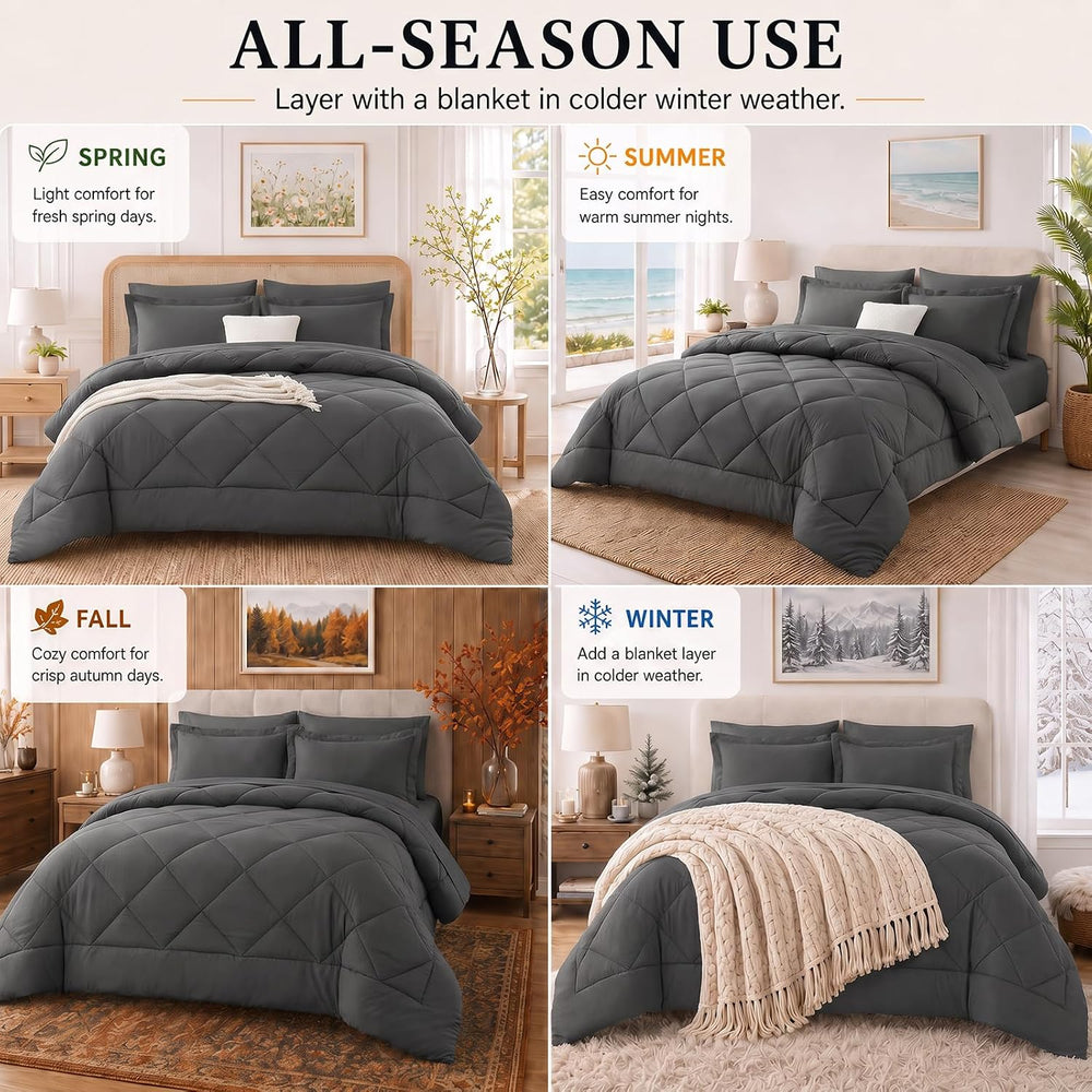CozyLux King Comforter Set 102"x90" Dark Grey - 7 Piece Bed in a Bag