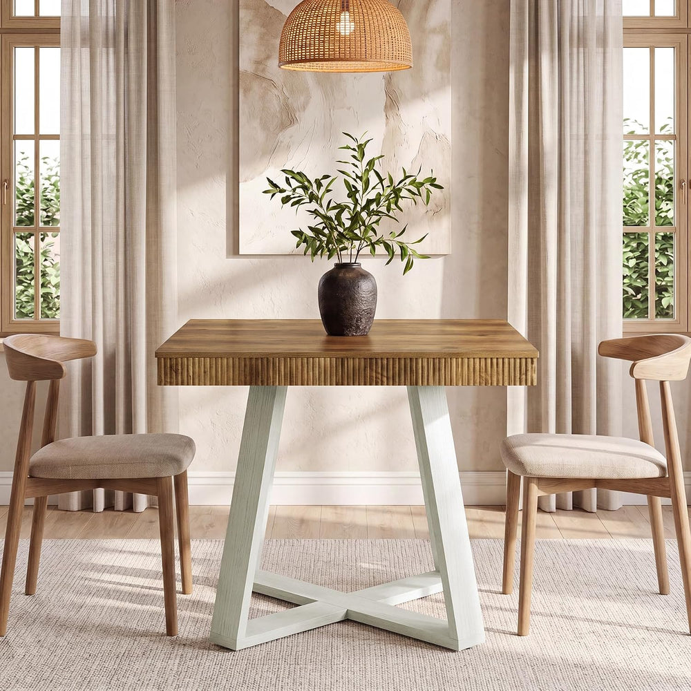 Tribesigns 31.5" Square Dining Table for 4, White & Brown