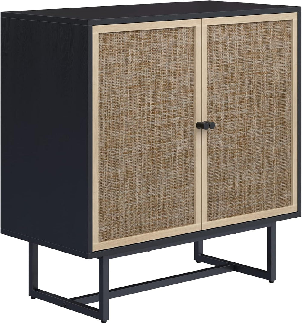 Nathan James Kova Rattan Wood Accent Sideboard Storage Cabinet with Matte Met...
