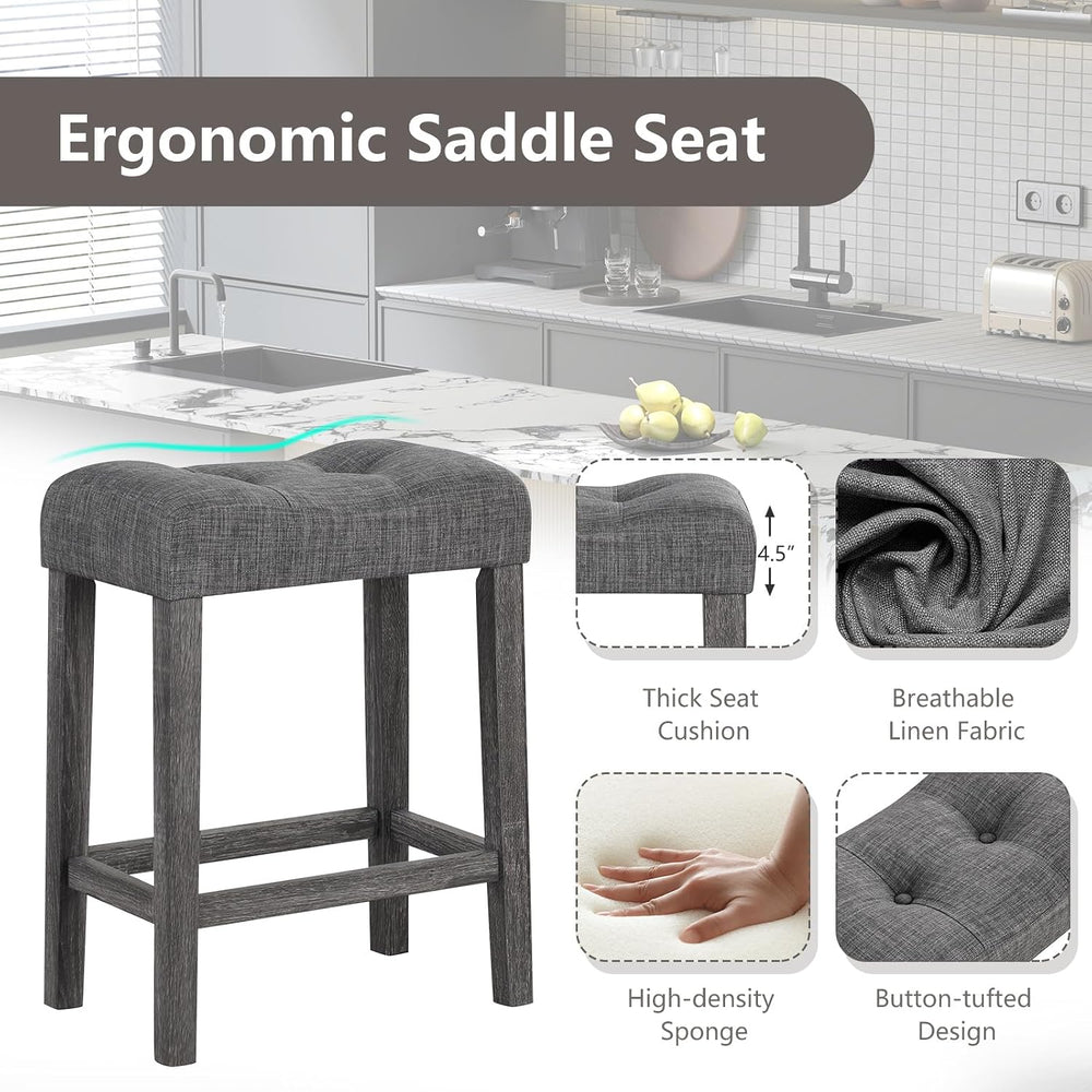 GIANTEX 24" Saddle Bar Stools Set of 2, Farmhouse Button Tufted Barstools