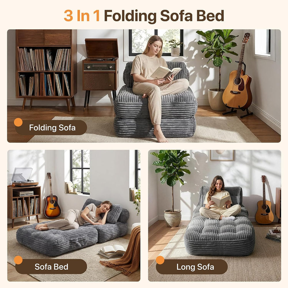 Boneless Chair Folding Sofa Bed, Sleeper Chair, Dark Grey, Single