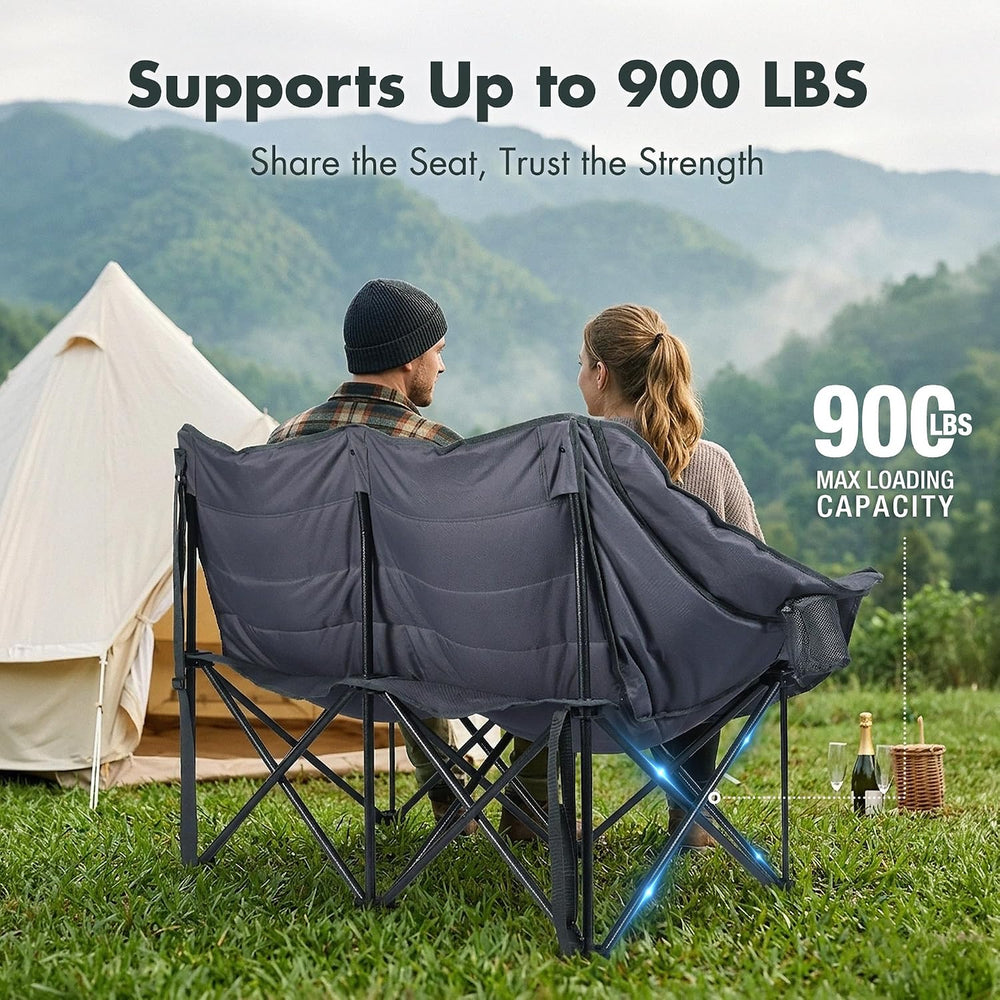 VILLEY Oversized Double Camping Chair, Heavy-Duty Folding Loveseat