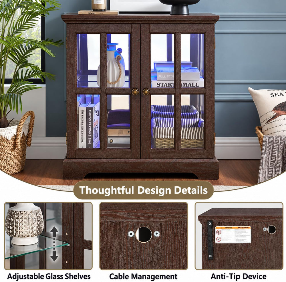 30" Curio Display Cabinet with Glass Doors, LED Light & Shelves