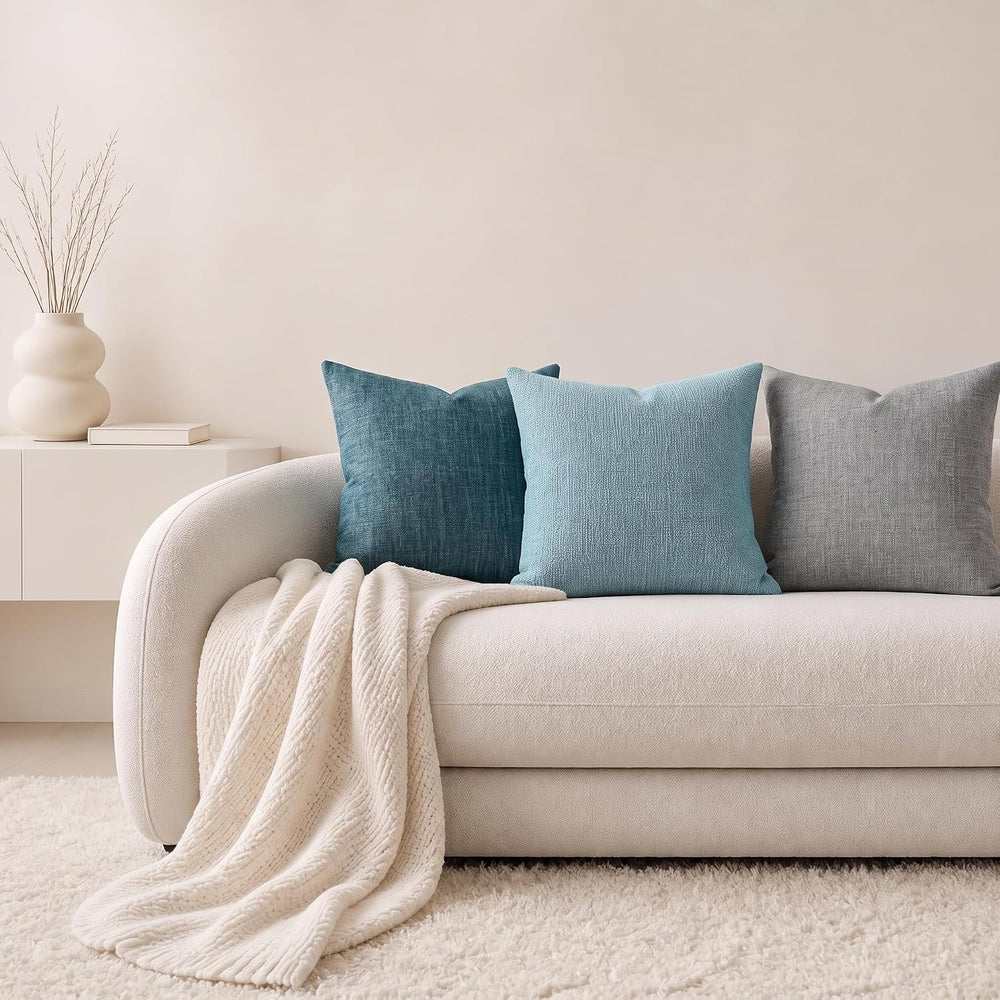 decorUhome Fall Teal Chenille Throw Pillow Covers 24x24 Set of 2