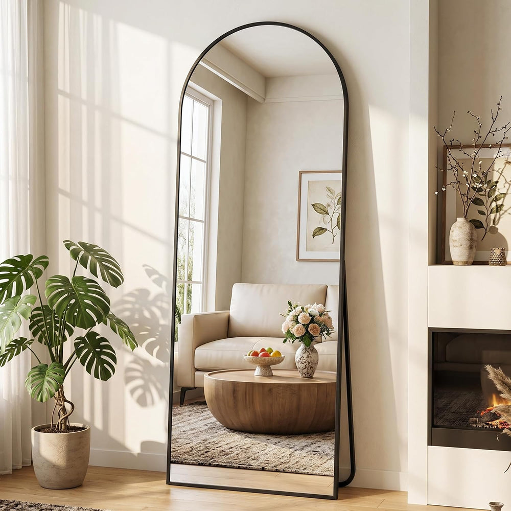 Suidia 58"x20" Arched Full Length Mirror with Stand, Black Floor Mi...