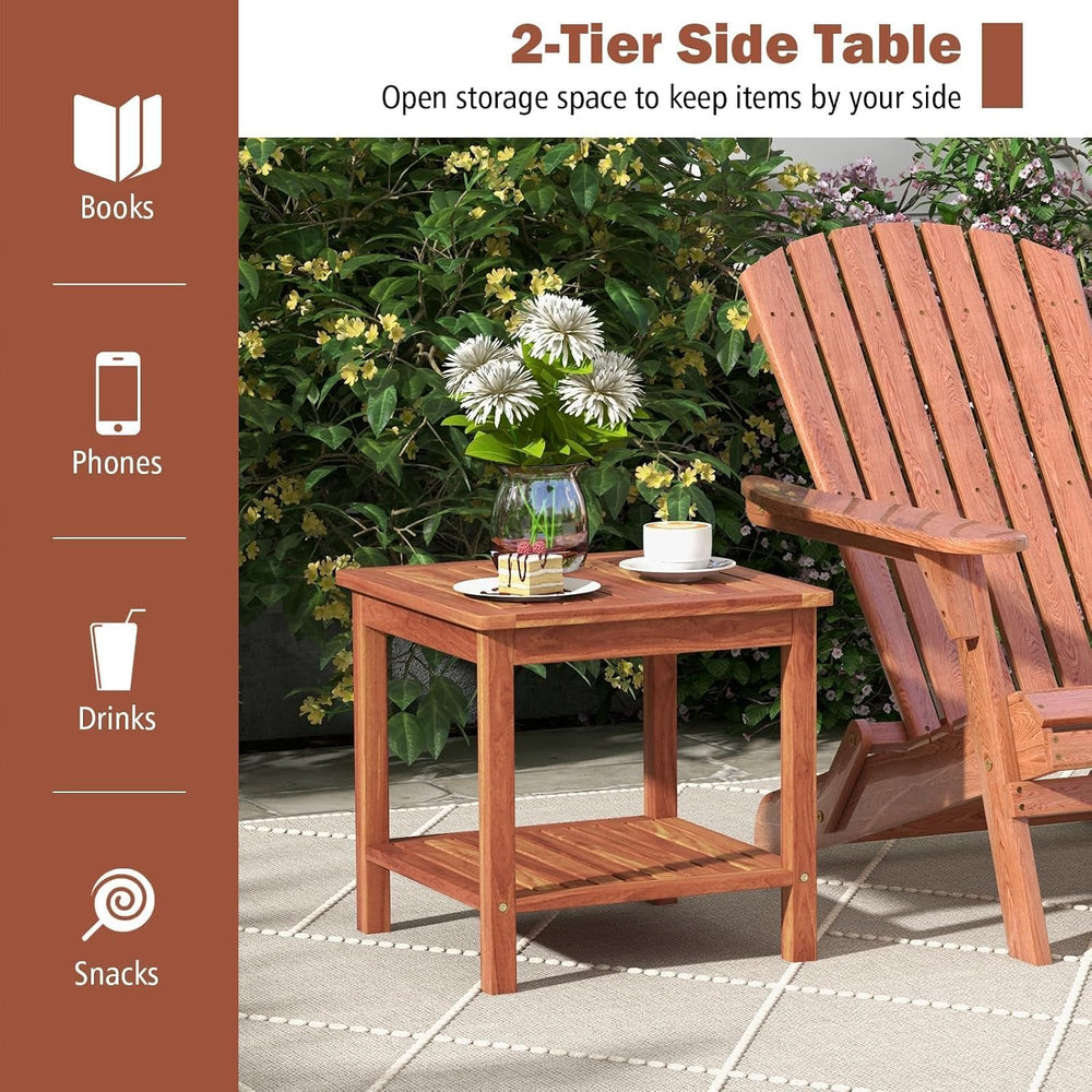 HAPPYGRILL Adirondack Outdoor Side Table Patio 2-Tier Square End Table, Acaci...