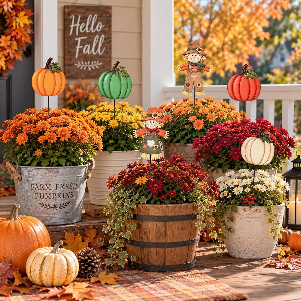 Fall Decorations Outdoor, 6 Pack Pumpkin and Scarecrow Garden Stakes, Thanksg...