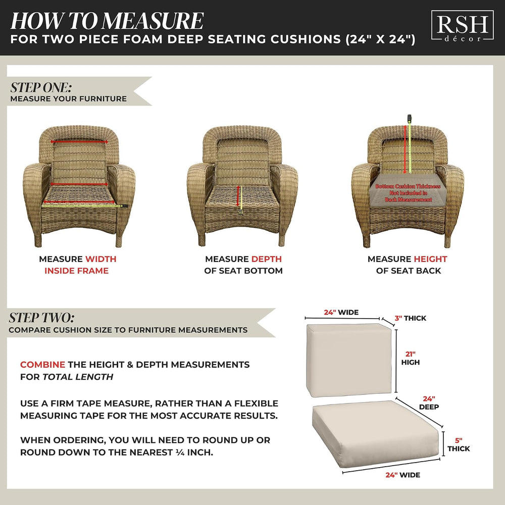 RSH DECOR: Deep Seating Chair Cushion Set | 24” x 24” x 4" Seat | All-We...