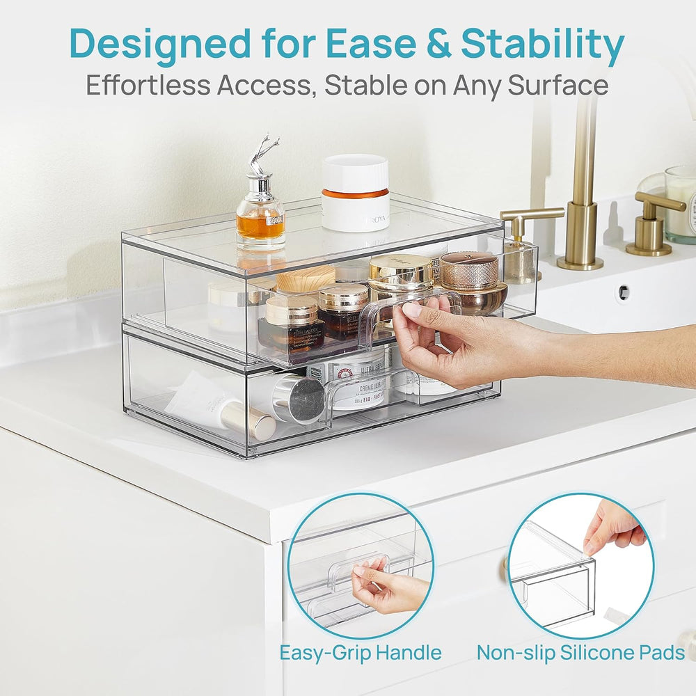 Vtopmart Clear Stackable Storage Drawers, 4 Pack Wide Plastic Organizers