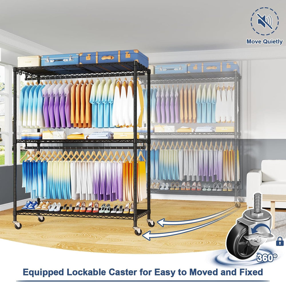 ULIFHOME P8 Max Heavy Duty Clothes Rack(With Extended Width Design) Rolling C...