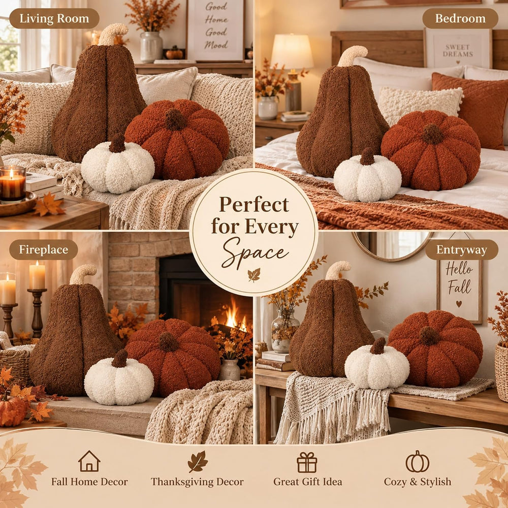 Beeveer 3 Pcs Fall Thanksgiving Pumpkin Pillows,Caramel & Cream