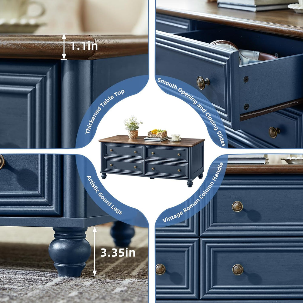 RWYHG Farmhouse Coffee Table & Night Stand Set of 3, Wood 54'' Wi...