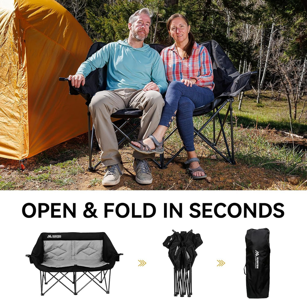 Oversized Double Camping Chairs for Adults, 2 Person Camping Chair, Black