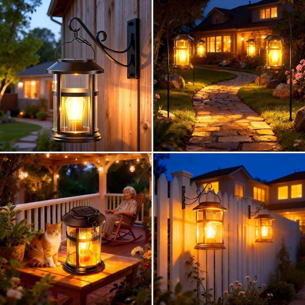 GARPAR Solar Lanterns Outdoor Waterproof, Hanging Solar Lights with Hook