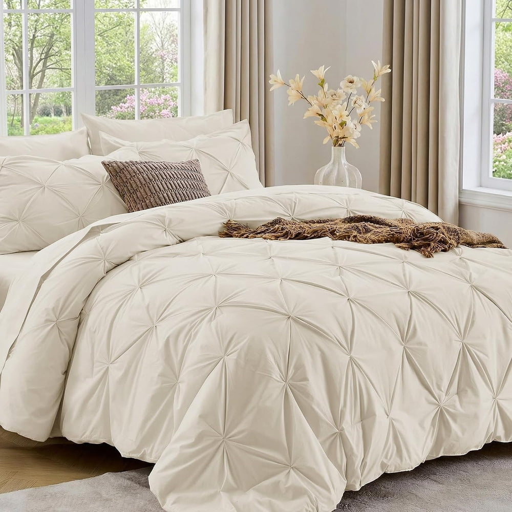 Sasttie Queen Comforter Set, 7-Piece Bed in a Bag, Pintuck Bedding Sets for A...
