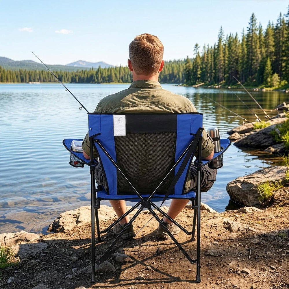 Romswi Oversized Portable Folding Camping Chair for Adults, Heavy Duty Outdoo...