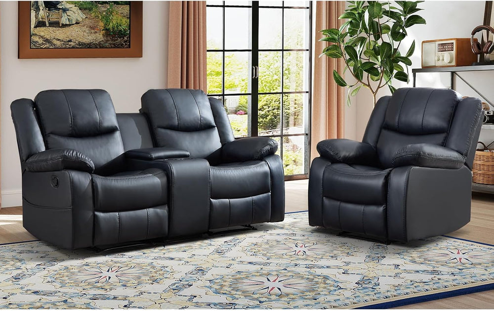 EBELLO 2 Piece Manual Recliner Sofa Set, Faux Leather Reclining Living Room F...