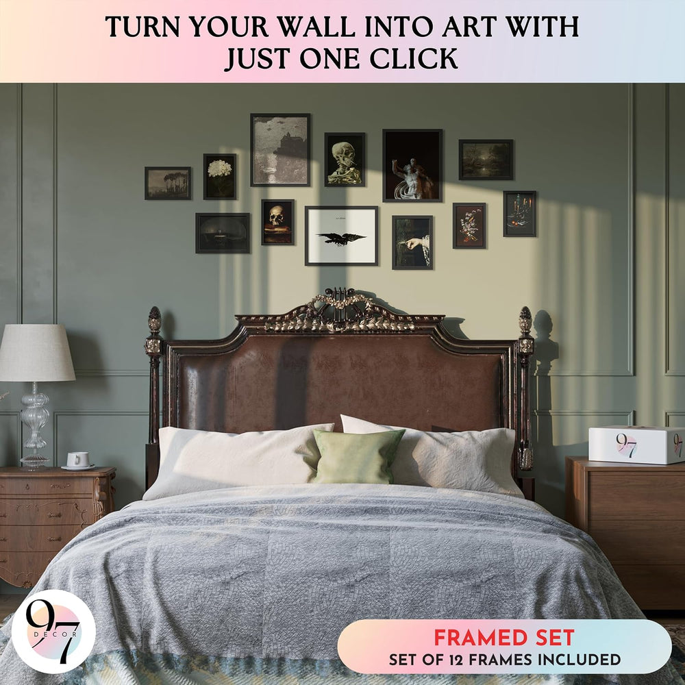 97 Decor Framed Gothic Wall Art, 12 Dark Academia Prints, Black Frame