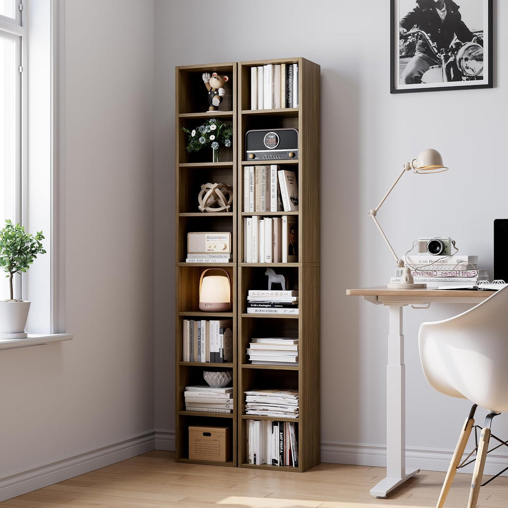 Bamjoy 71 Inches Tall Narrow Bookshelf, 8-Tier Slim CD DVD Media Shelf, Corne...