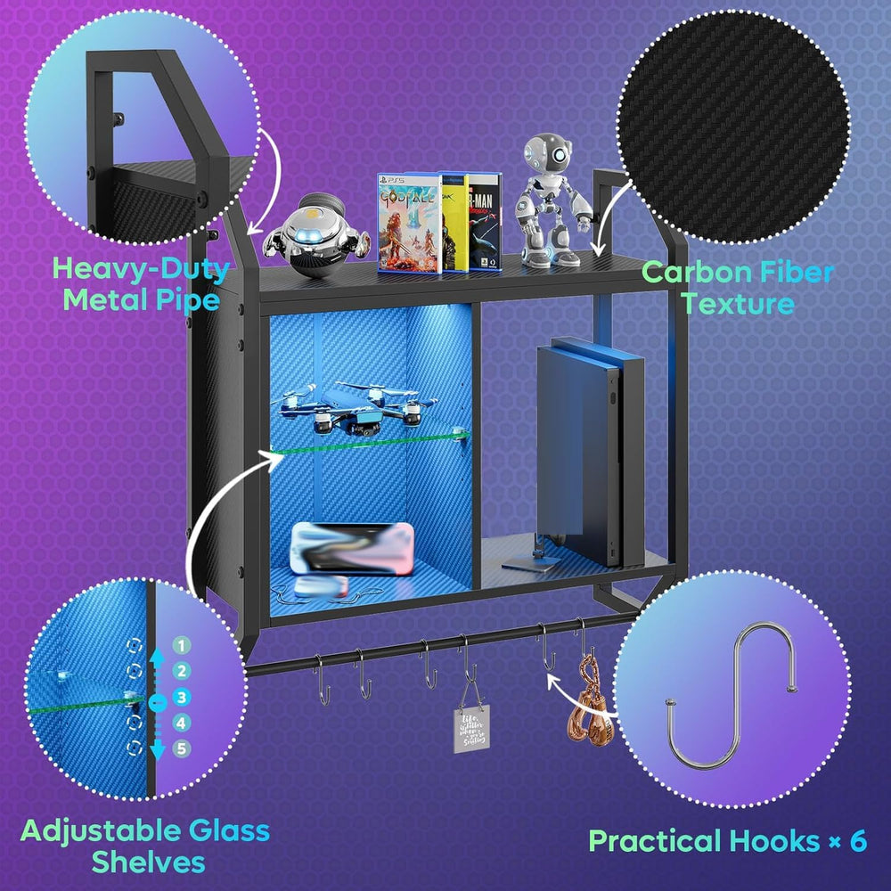 Bestier 25" LED Gaming Floating Shelves for Wall, Wall Mounted Shelf Pip...