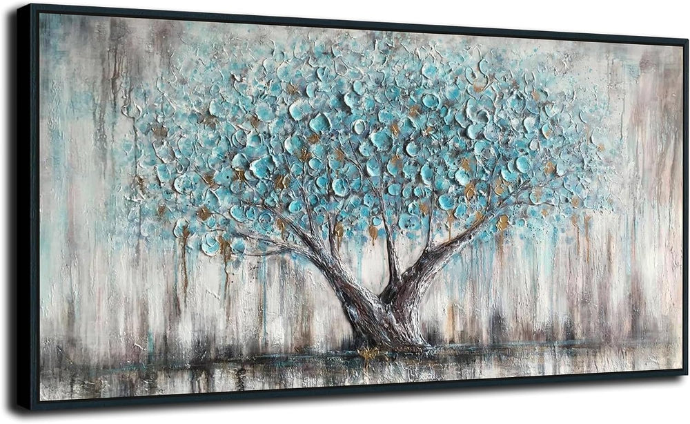 Arjun Framed Blue Tree Canvas Wall Art Extra Large Tree of Life Teal 58x29