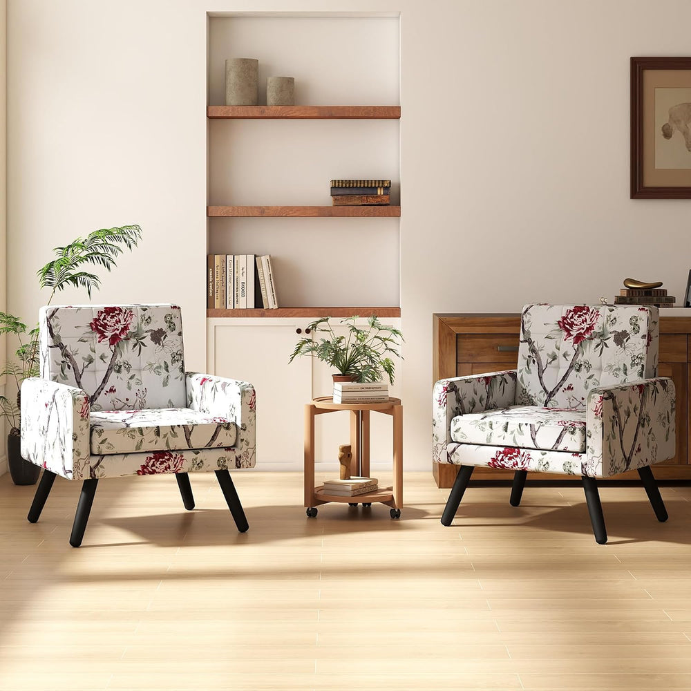 Accent Chair for Living Room Set of 2, Cozy Armchair, Red Floral
