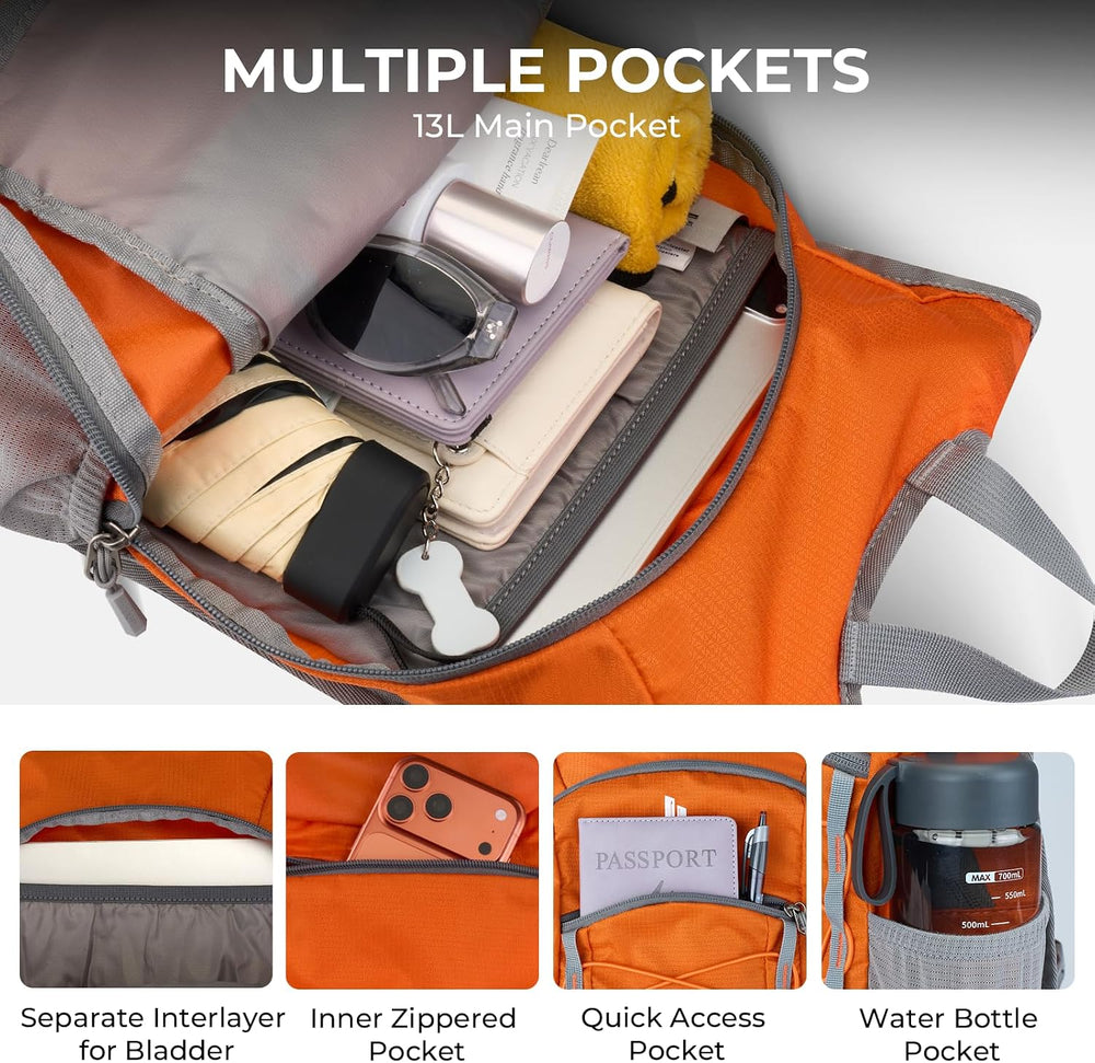 14L Small Hiking Backpack, Packable Travel Daypack for Men Women