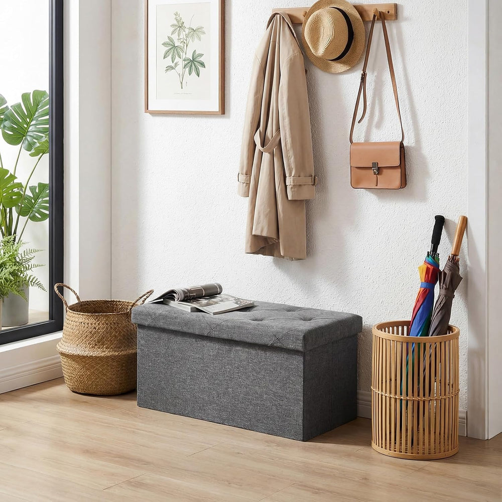 DUMOS 30 Inch Foldable Storage Ottoman Bench, Gray Ottoman with Storage