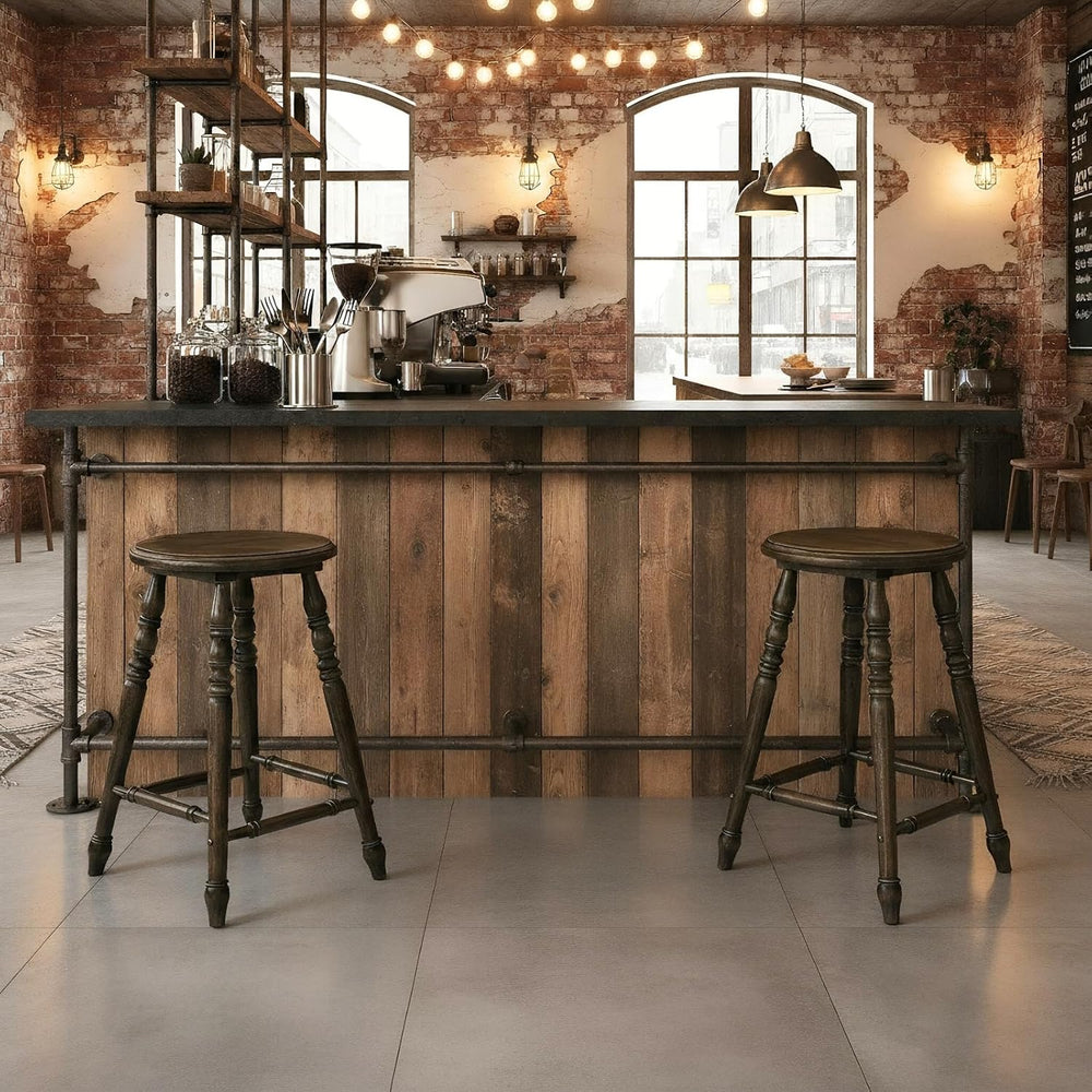 chairus 24" Backless Round Counter Height Bar Stools Set of 2, Dark Brown