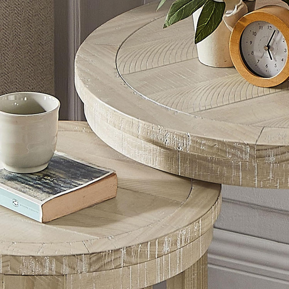 WILLIAMSPACE Round Nesting Coffee Table Set of 3, Mid Century Rustic Farmhous...